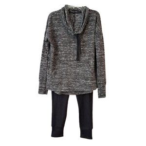 90 DEGREE By Reflex Gray, Black & White 2-PC Cowl Neck Top & Leggings Set